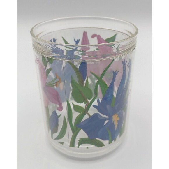Vtg Tumblers Glasses Mid Century Modern Acrylic Floral Print Retro 4.5" H Set 6 - Picture 5 of 10